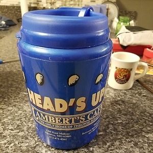 LAMBERT'S CAFE 56 oz Head's Up! Home of Throwed Rolls Thermo-Serv Travel Mug. 